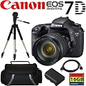 Canon EOS 7D 18 MP CMOS Digital SLR Camera with 3-inch LCD and 28-135mm f/3.5-5.6 IS USM Standard Zoom Lens + Canon LP-E6 Equivalent Battery (Generic)+ 16GB Compact Flash Memory + Case + Heavey Duty Tripod + HDMI Cable